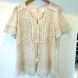 Anthropologie Short Sleeve Blouse, Cream size 8